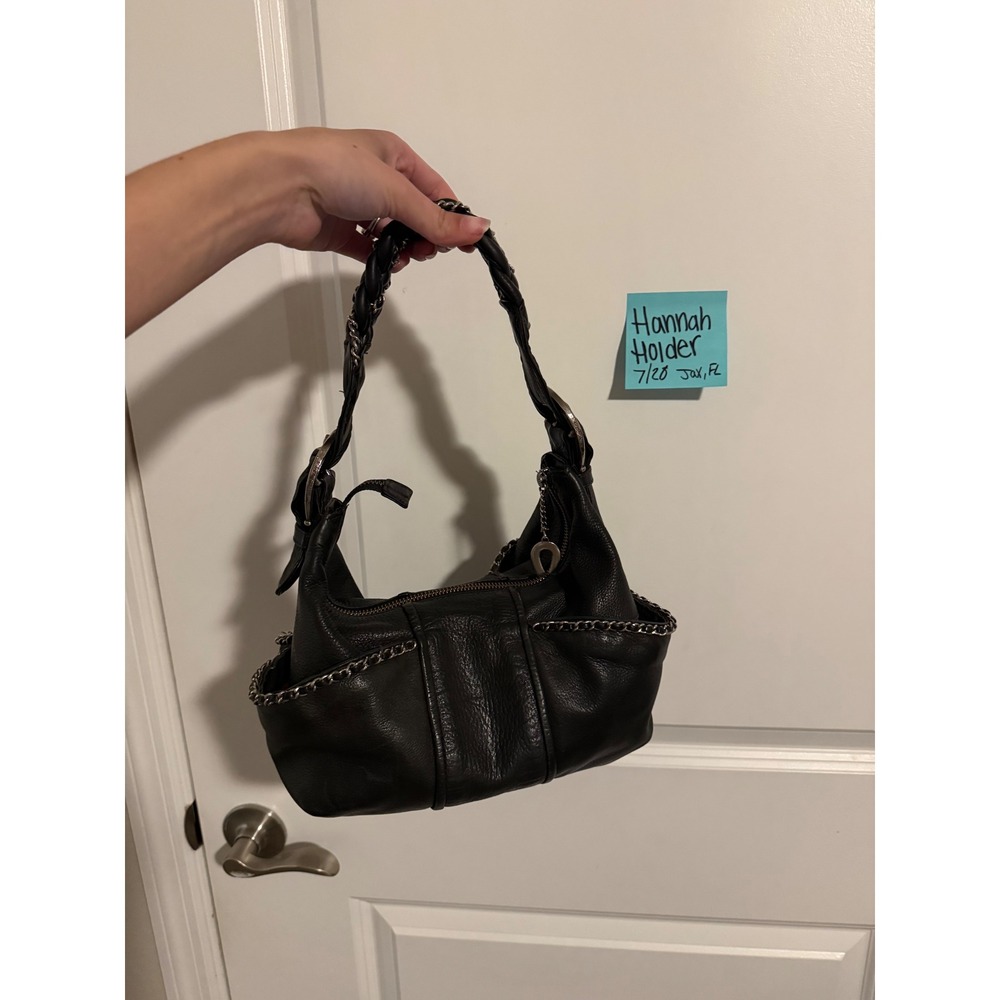 Betsey Johnson Black Leather Braided Chain Hobo Bag Silver Buckle Rare Handbag
